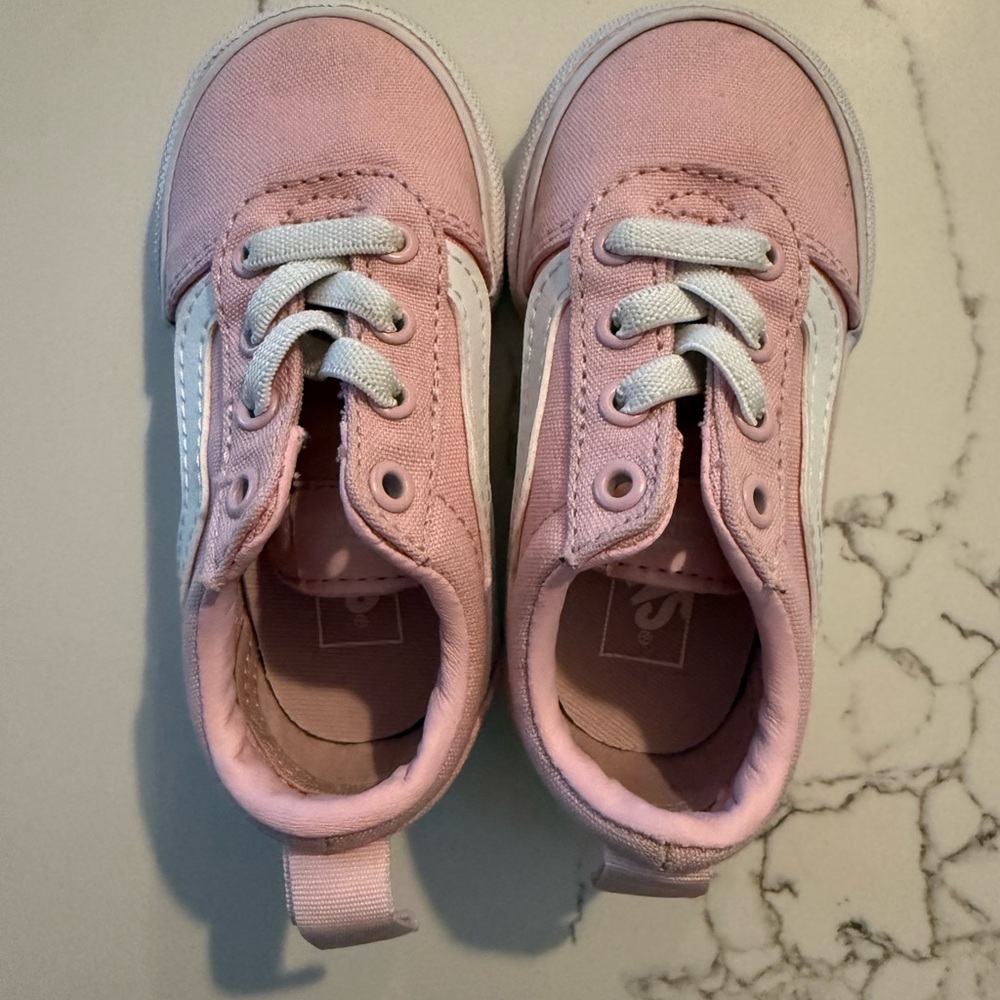 Soft Pink and White Vans Canvas Sneakers with White Laces